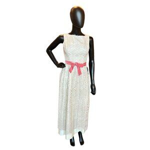 Vintage 60s Cream Cotton Lace Sheath Dress